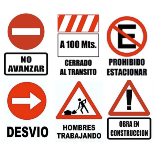 Cartelería de obra vial en plástico corrugado 50x70 cm (variedades)